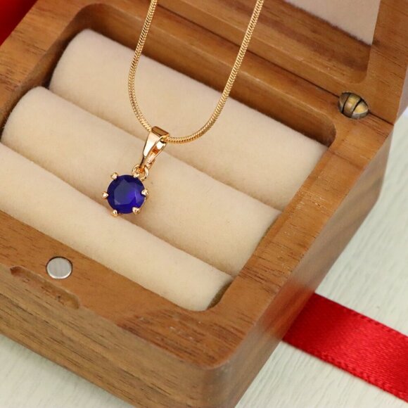 "Round Blue Pendant in Rose Gold Plating – Petite Charm, XPPT1851 - Picture 6 of 13